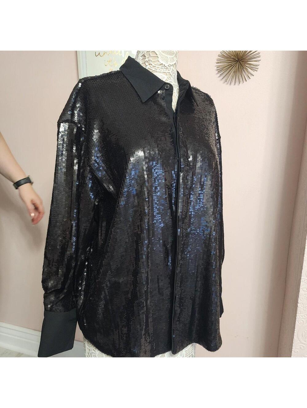 NWT Future Collective x Kahlana Barfield Brown Sequin Shirt Jacket Black XL